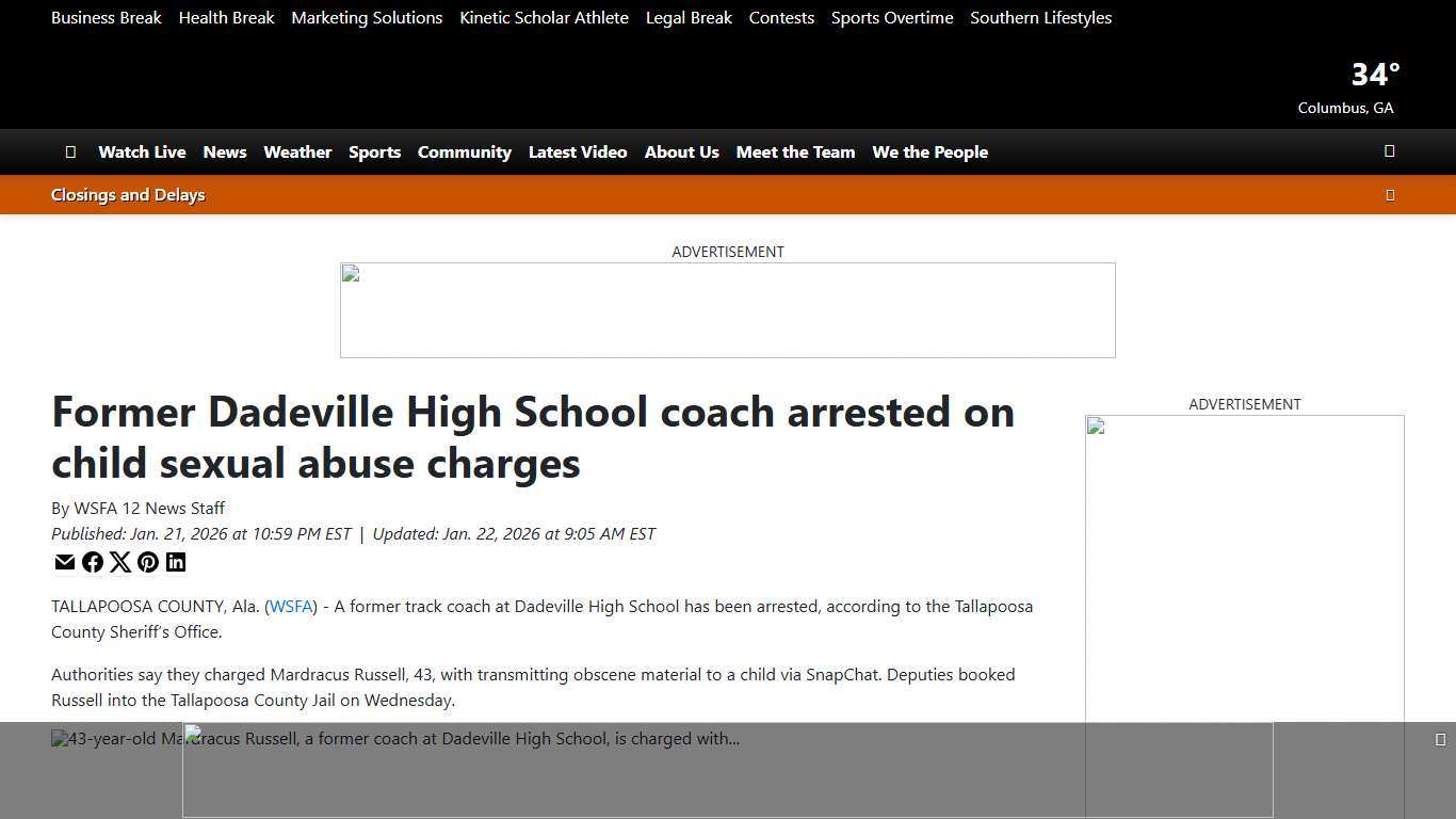 Former Dadeville High School coach arrested on child sexual abuse charges